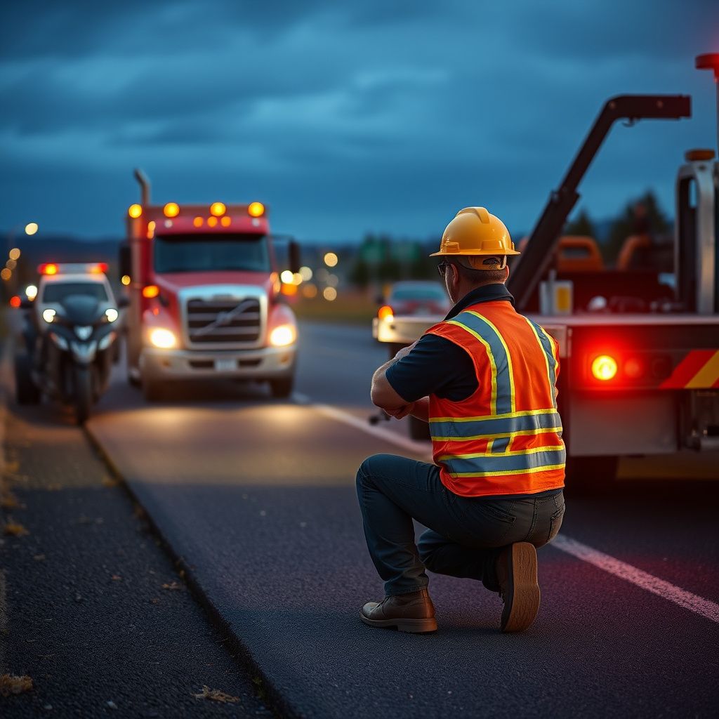 A professional tow truck operator securing a vehicle onto a flatbed in Sunriver, Oregon, ensuring safe transport.